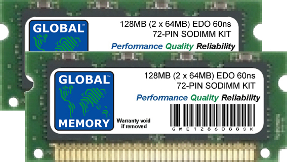 128MB (2 x 64MB) EDO 72-PIN SODIMM MEMORY RAM KIT FOR LAPTOPS/NOTEBOOKS 128MB (2 x 64MB) EDO 72-PIN SODIMM MEMORY RAM KIT FOR LAPTOPS/NOTEBOOKS